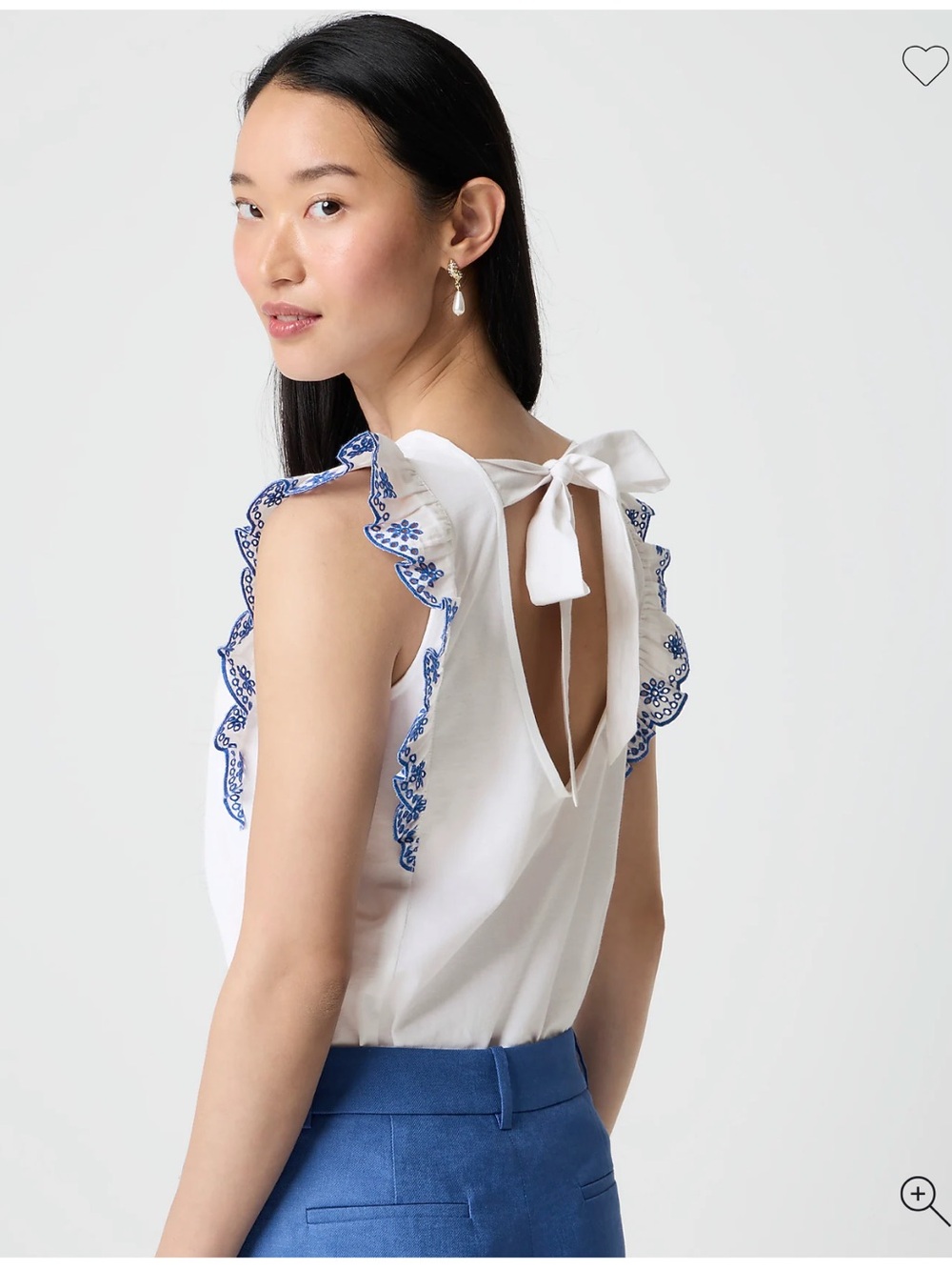 NWT J.Crew Factory Eyelet Flutter-Sleeve Tank Blue White XS CT438